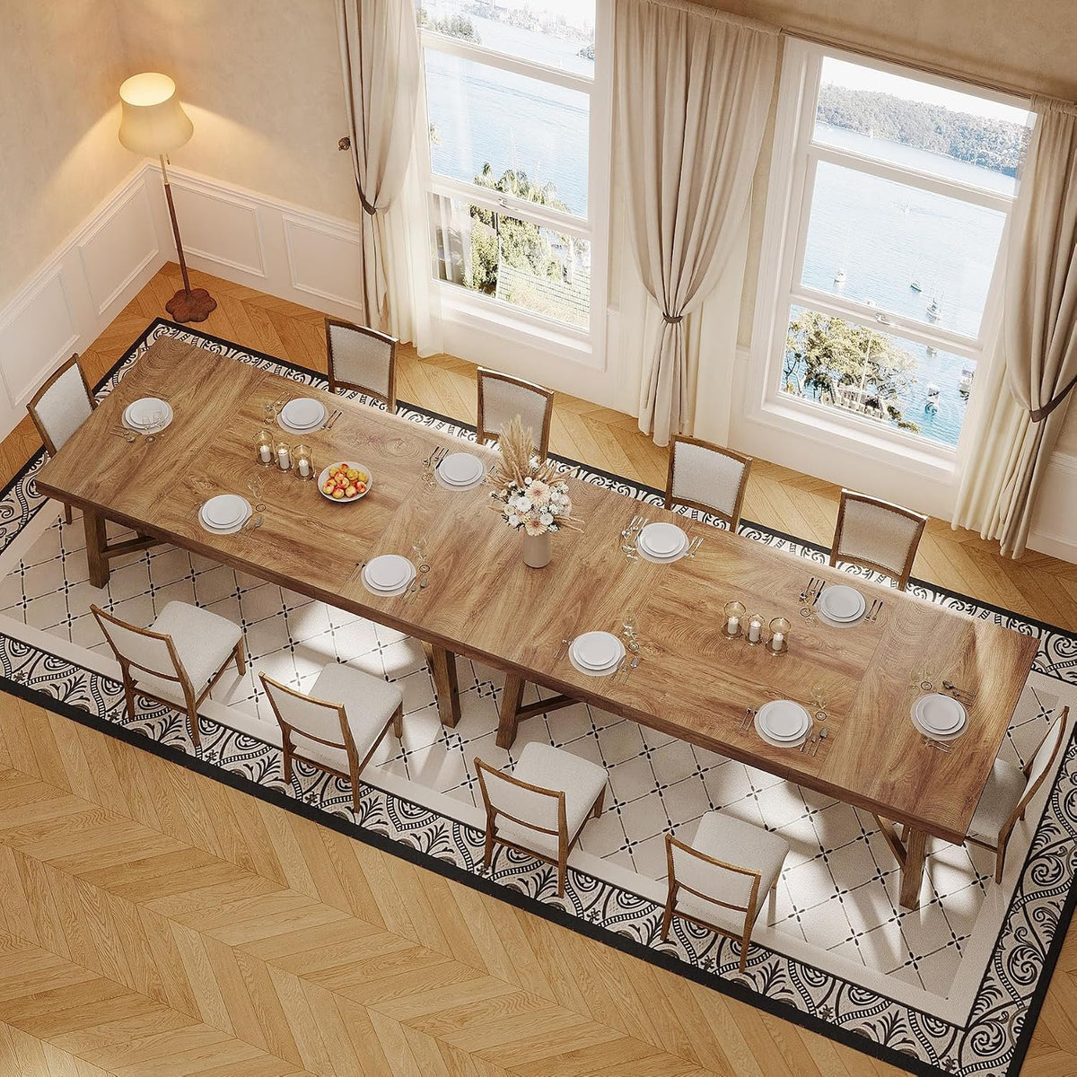 180 cm Dining Table for 6-8, Rustic Farmhouse Table with Metal Legs