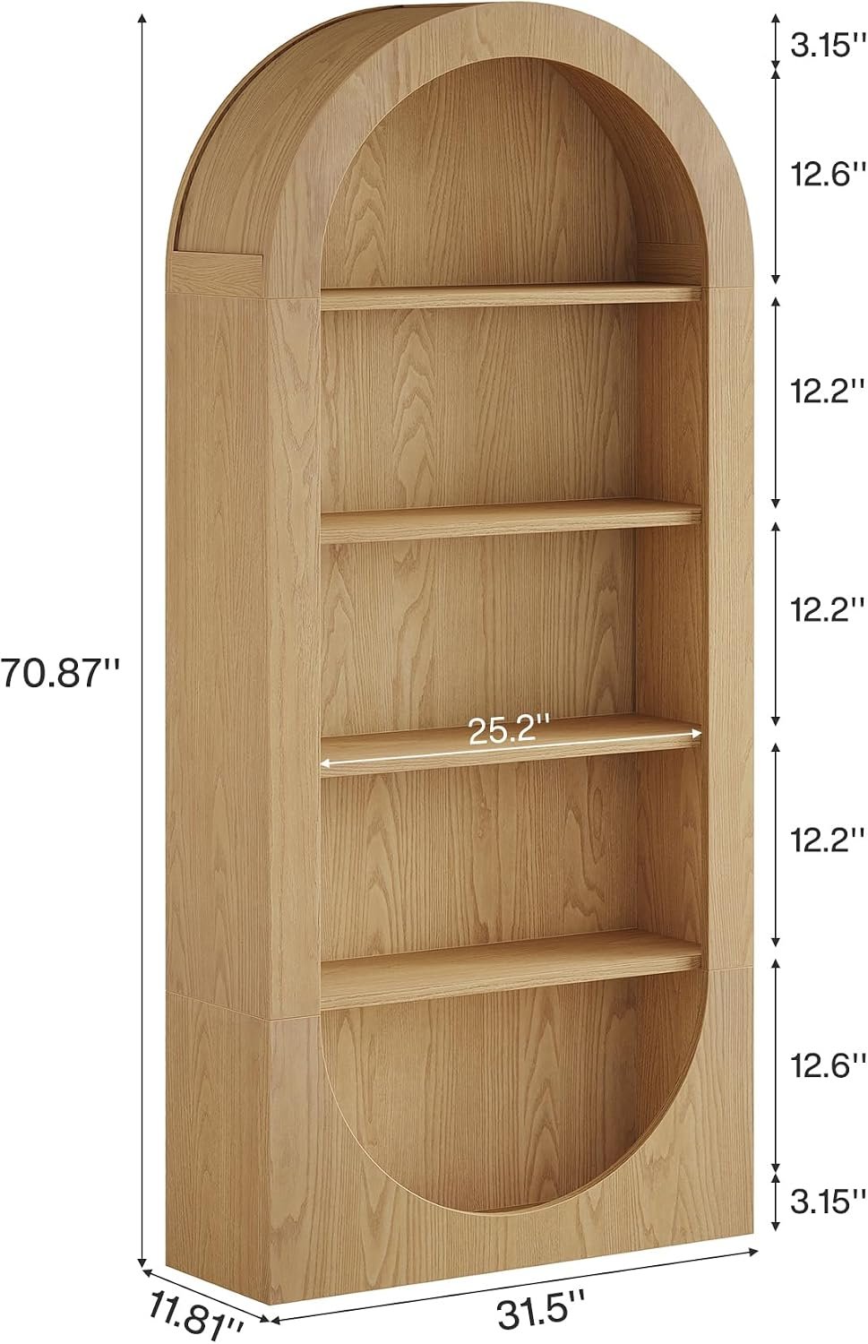 Arched Wooden Bookshelf, 5 Tier Open Display & Storage Shelf