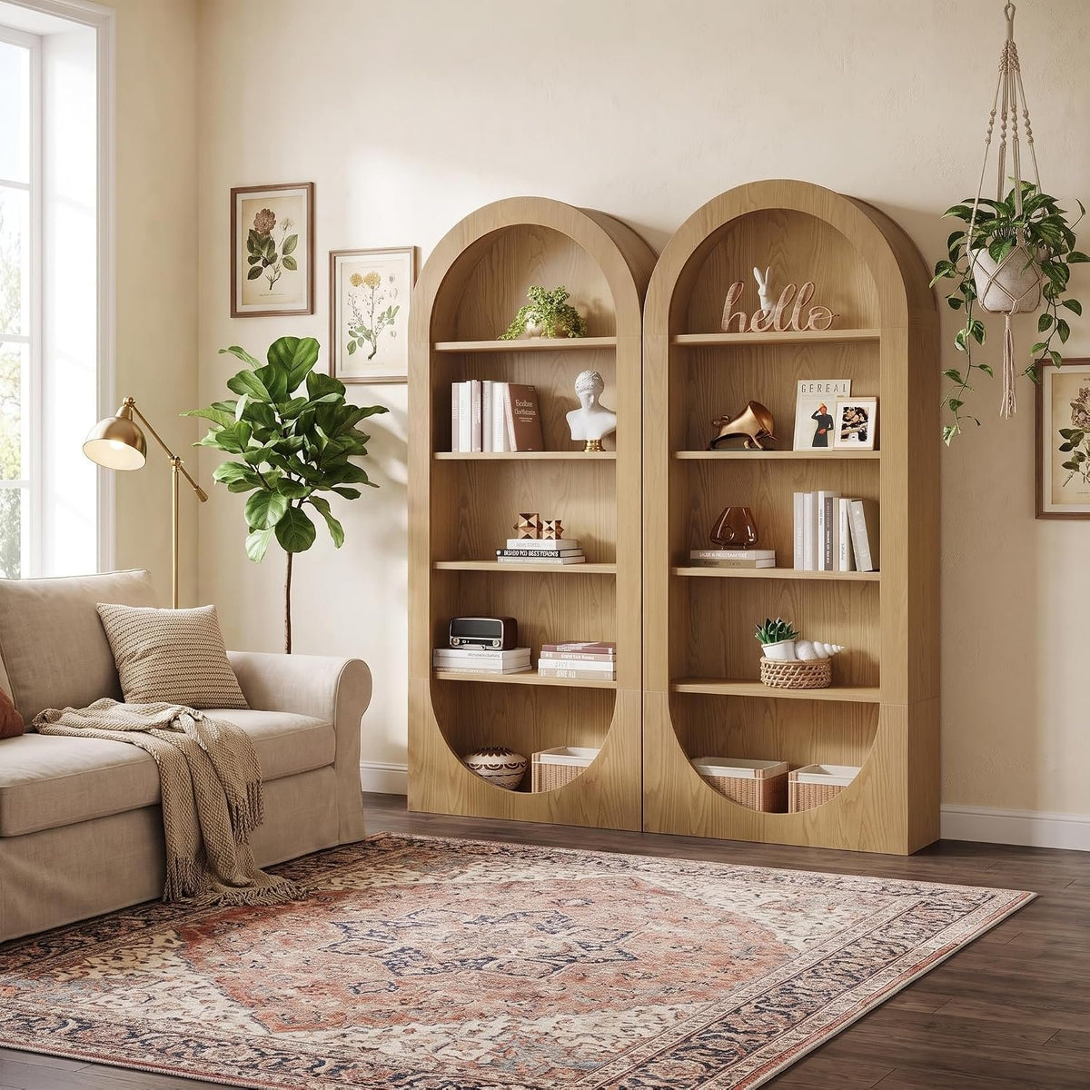 Arched Wooden Bookshelf, 5 Tier Open Display & Storage Shelf