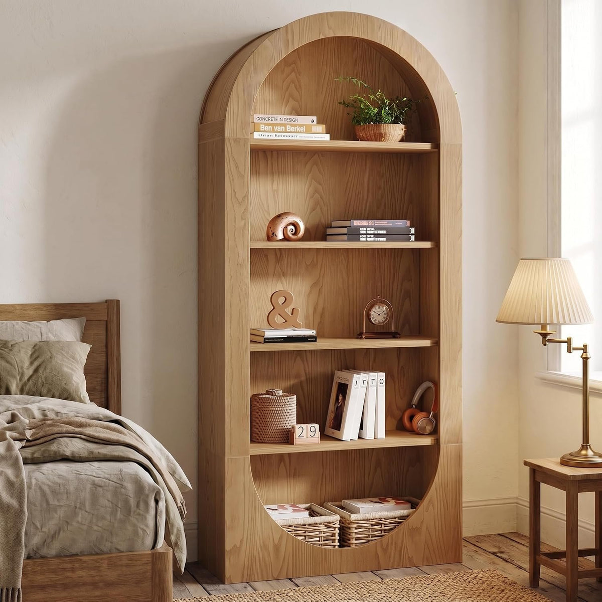 Arched Wooden Bookshelf, 5 Tier Open Display & Storage Shelf