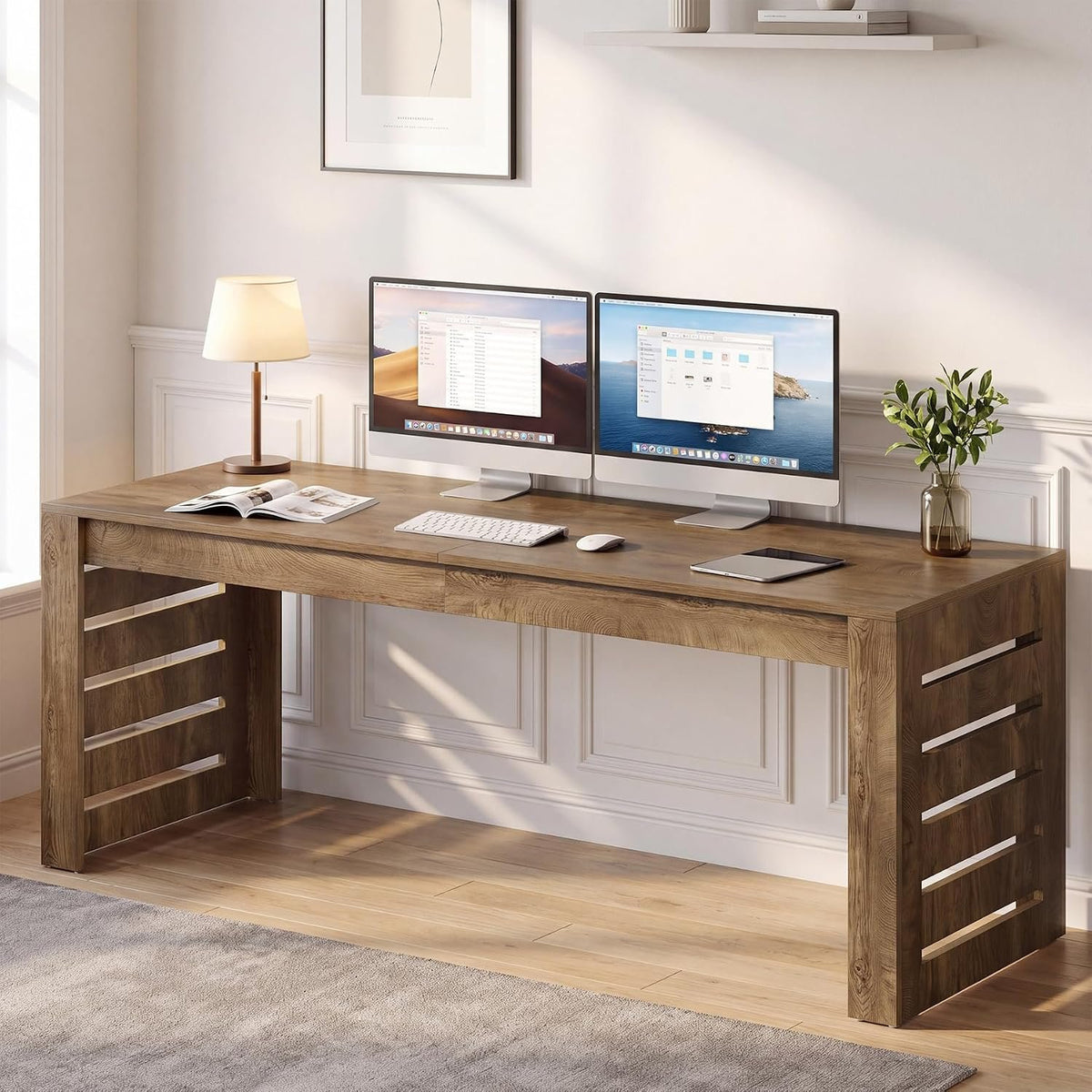 200 cm Shared Workstation Desk for Two, Modern Farmhouse Style