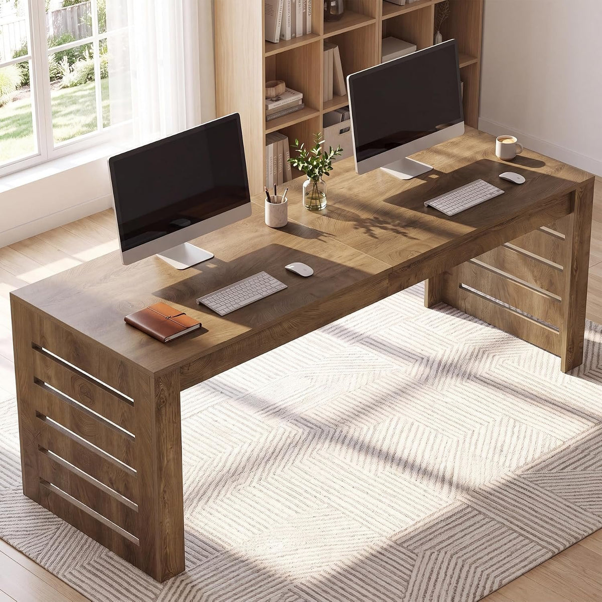 200 cm Shared Workstation Desk for Two, Modern Farmhouse Style