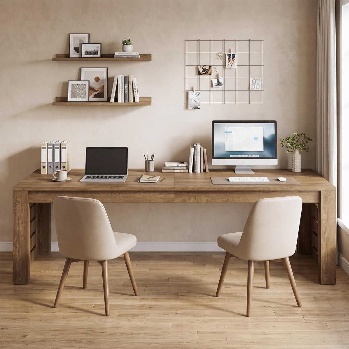 200 cm Shared Workstation Desk for Two, Modern Farmhouse Style