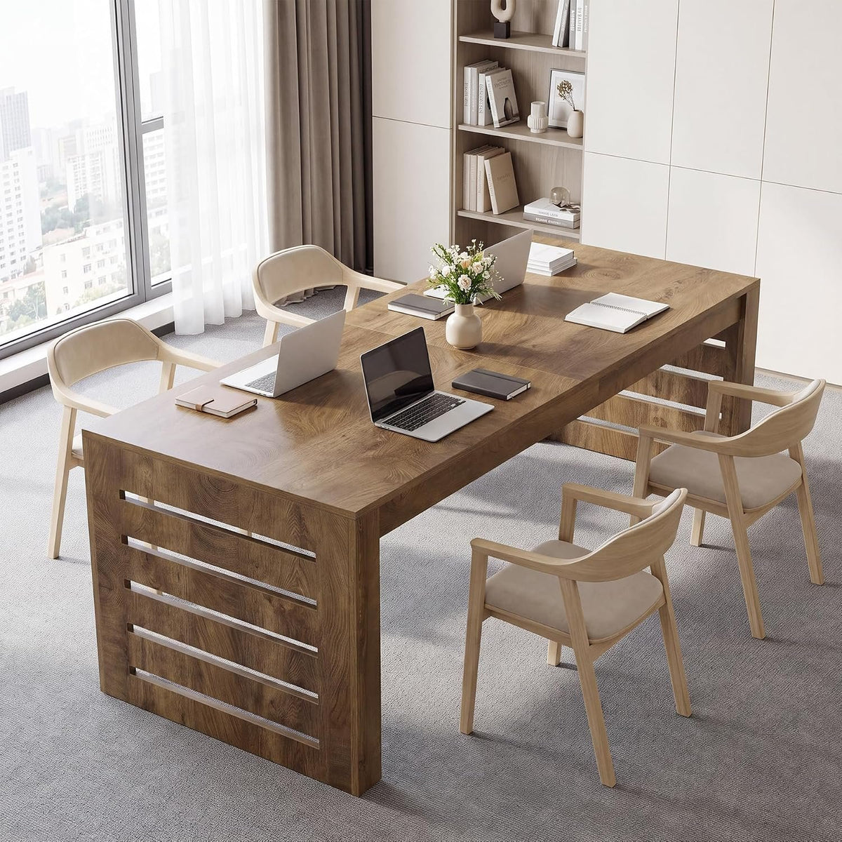 200 cm Shared Workstation Desk for Two, Modern Farmhouse Style