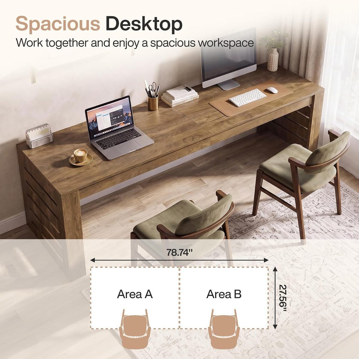 200 cm Shared Workstation Desk for Two, Modern Farmhouse Style