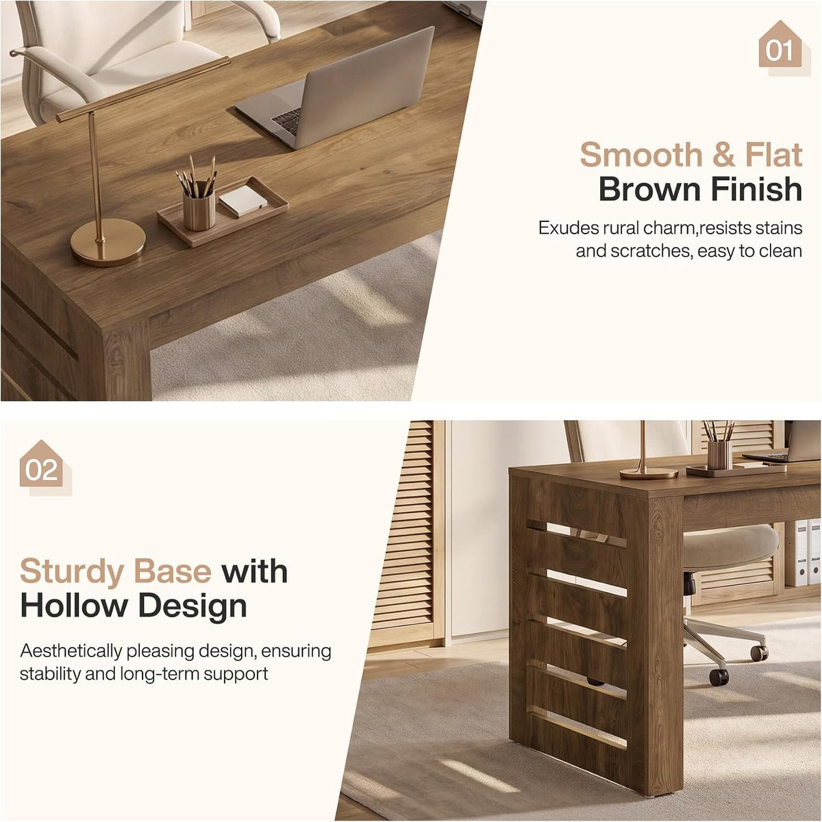 200 cm Shared Workstation Desk for Two, Modern Farmhouse Style