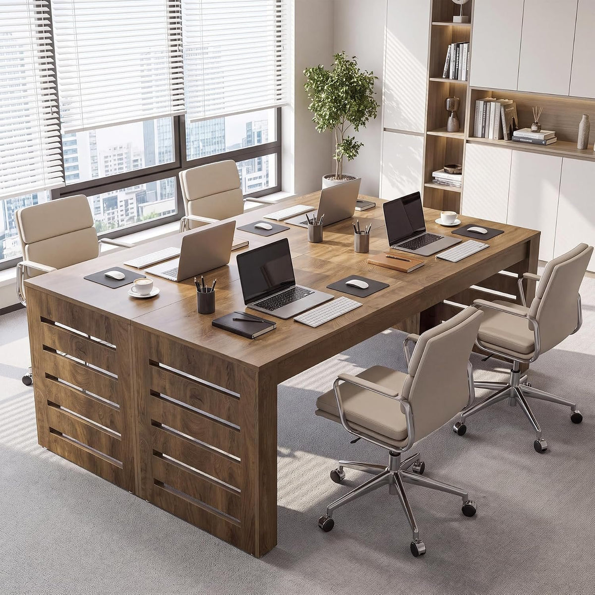 200 cm Shared Workstation Desk for Two, Modern Farmhouse Style