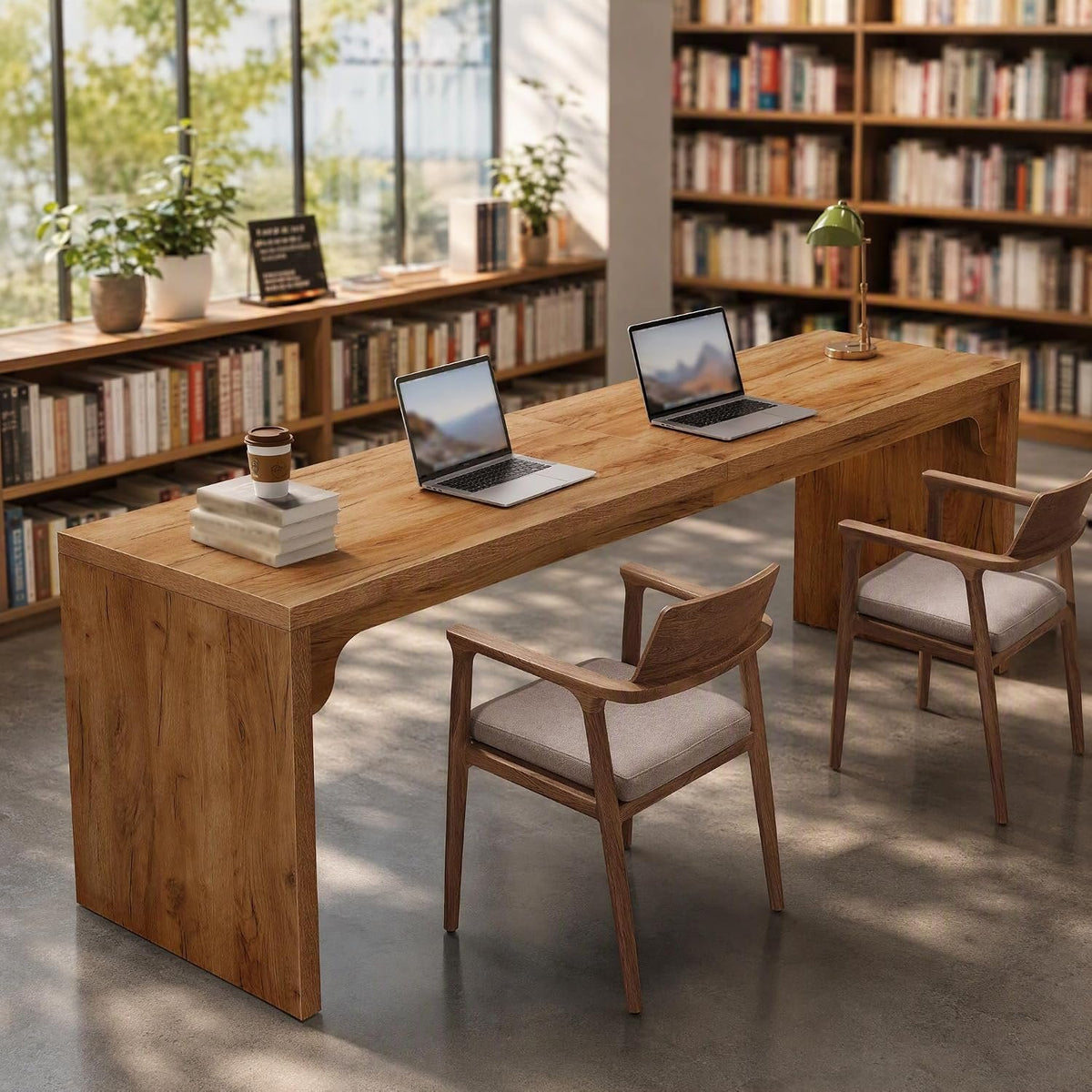 200 cm Shared Study Table, Rustic Oak Office and Library Table