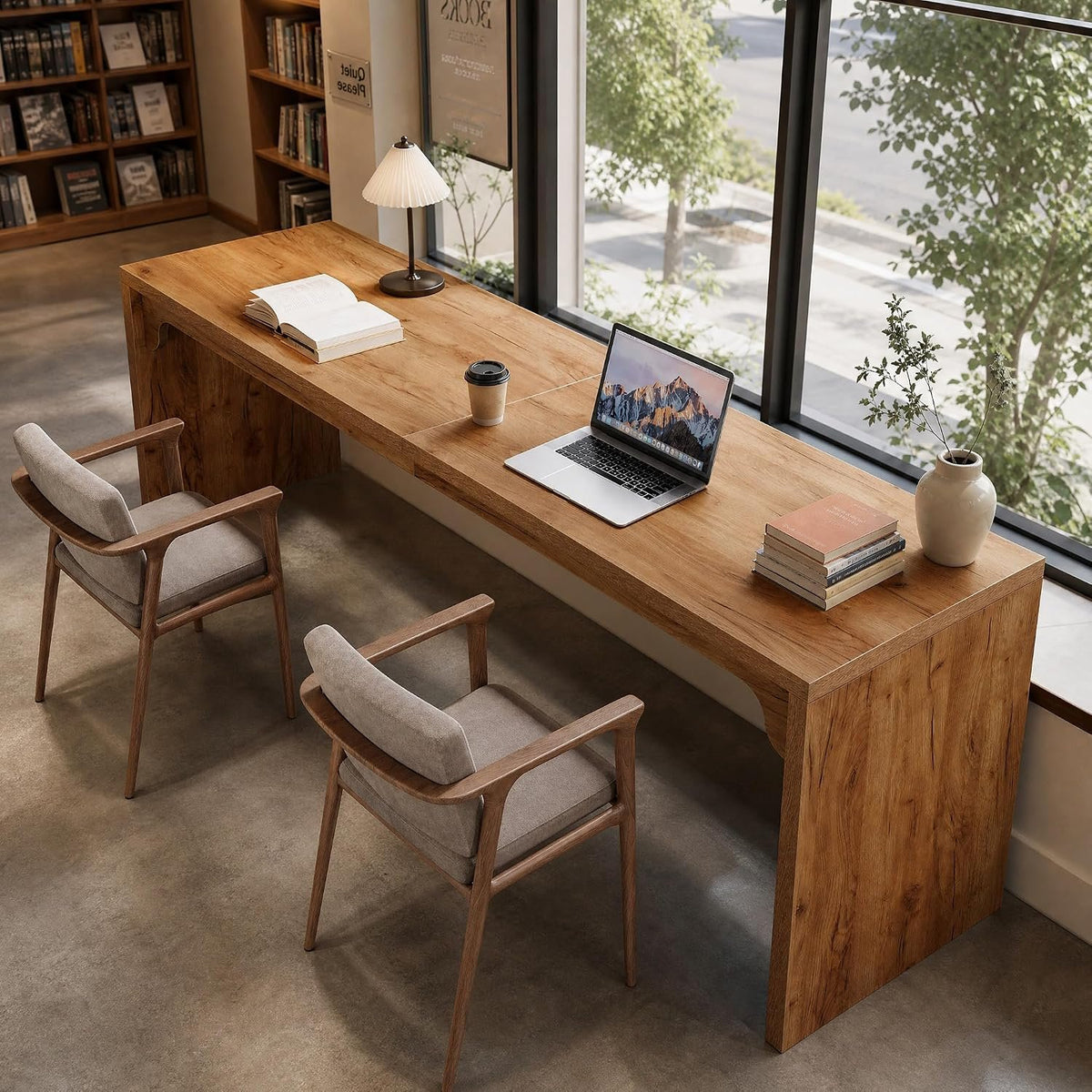 200 cm Shared Study Table, Rustic Oak Office and Library Table