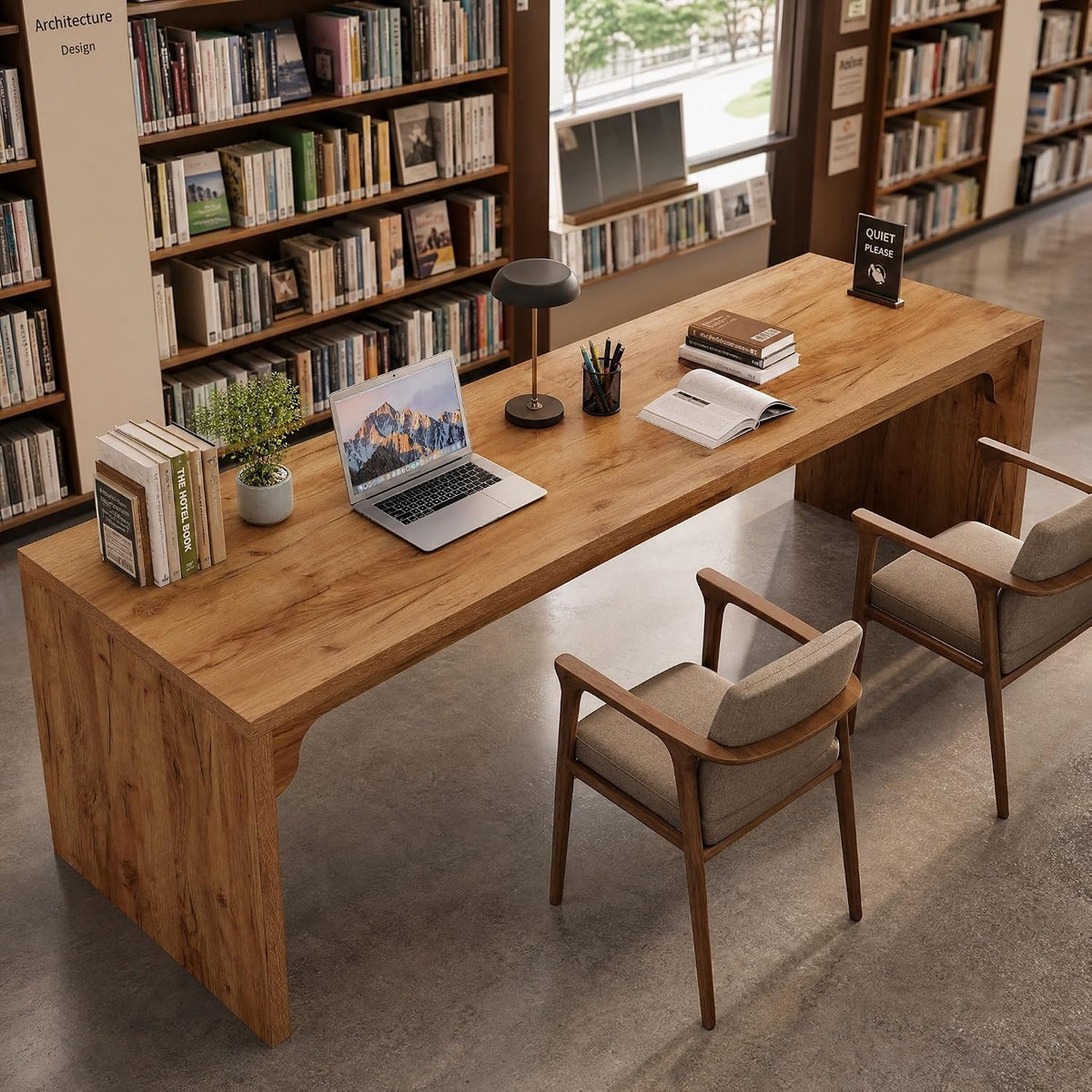 200 cm Shared Study Table, Rustic Oak Office and Library Table