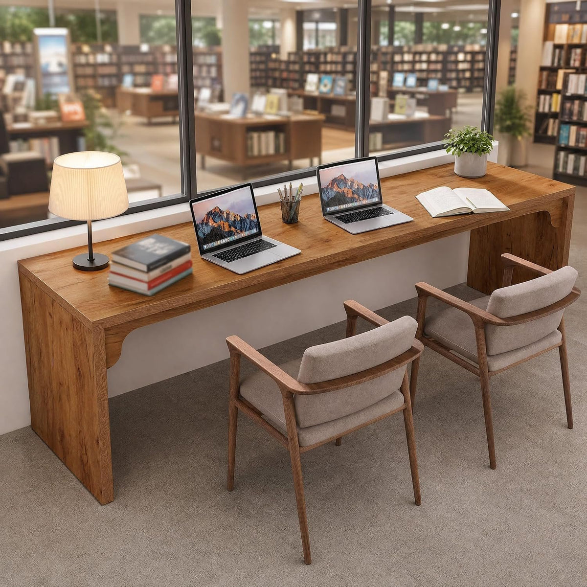 200 cm Shared Study Table, Rustic Oak Office and Library Table