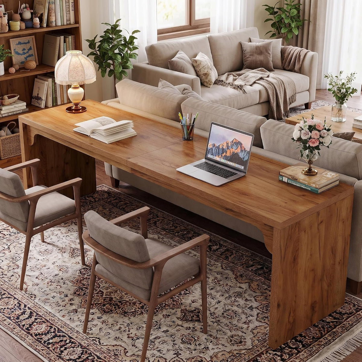 200 cm Shared Study Table, Rustic Oak Office and Library Table