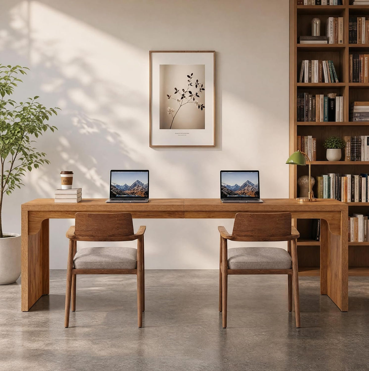 200 cm Shared Study Table, Rustic Oak Office and Library Table