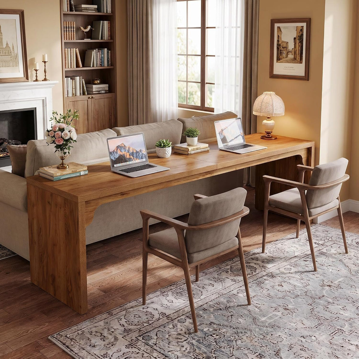 200 cm Shared Study Table, Rustic Oak Office and Library Table