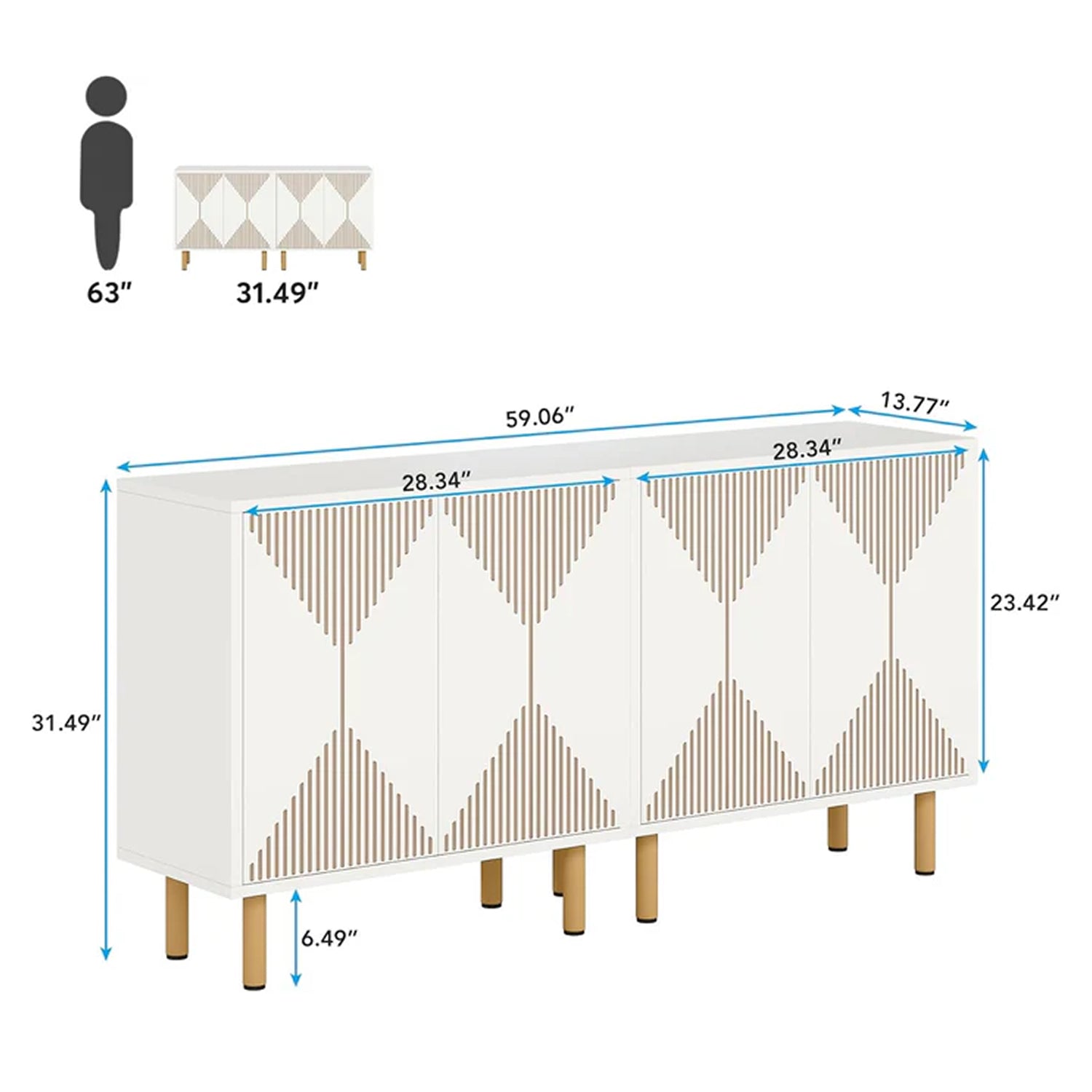 150cm Sideboard Buffet, Modern Kitchen Storage Cabinet with Doors