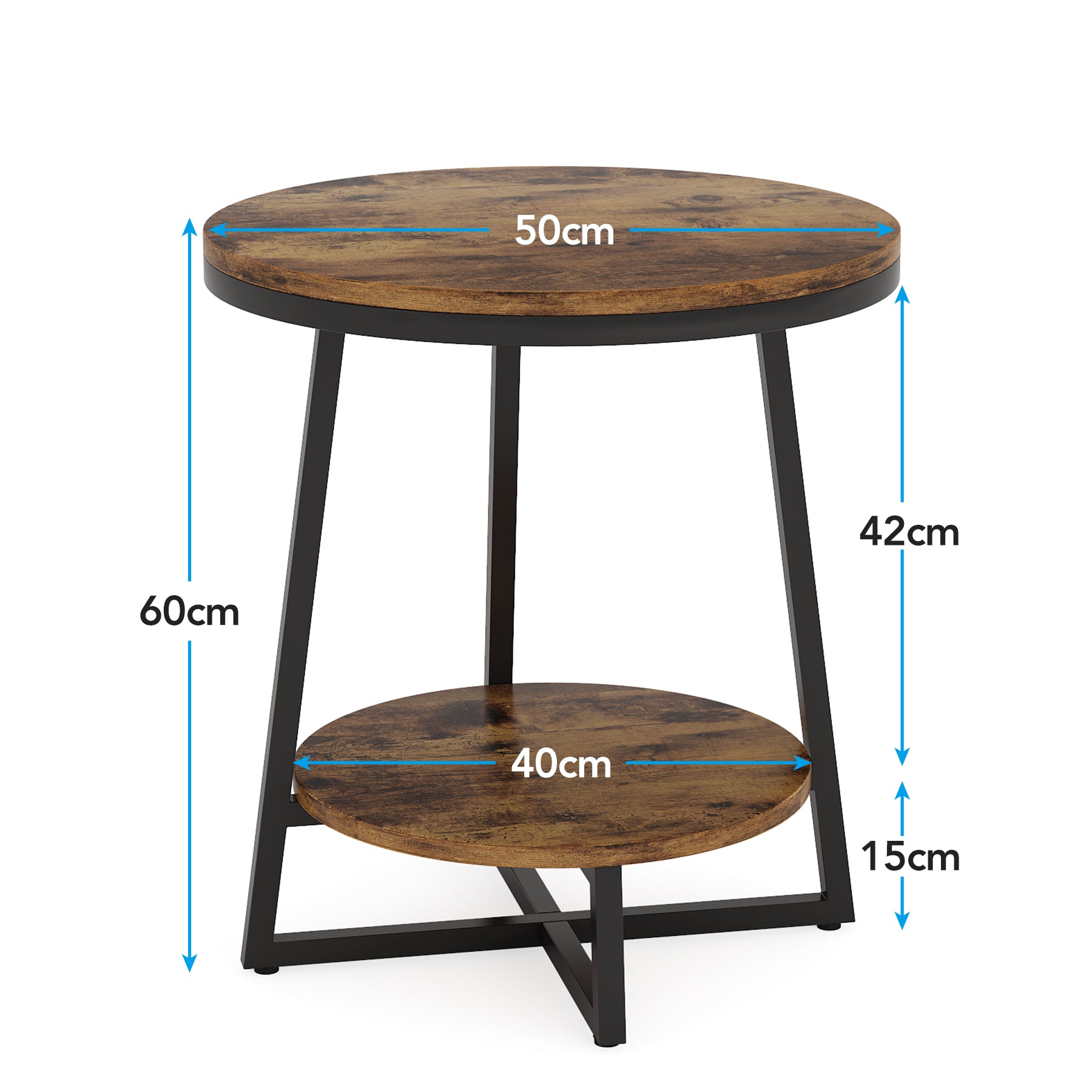 2-Tier Round Side Table with Storage Shelf - Modern Accent Bedside Table