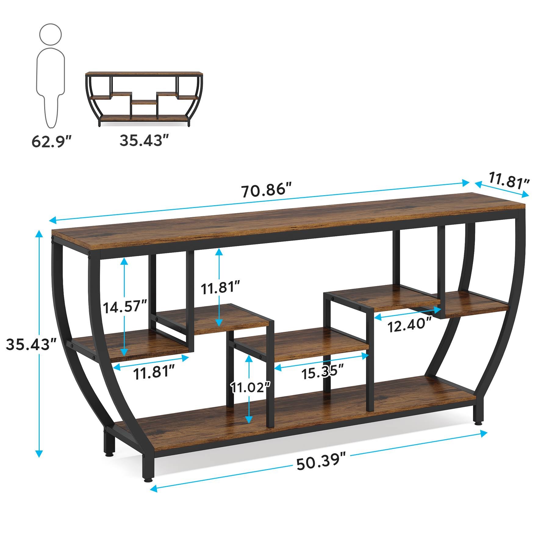 Industrial Console Table, 70.9" Entryway Sofa Table with Shelves