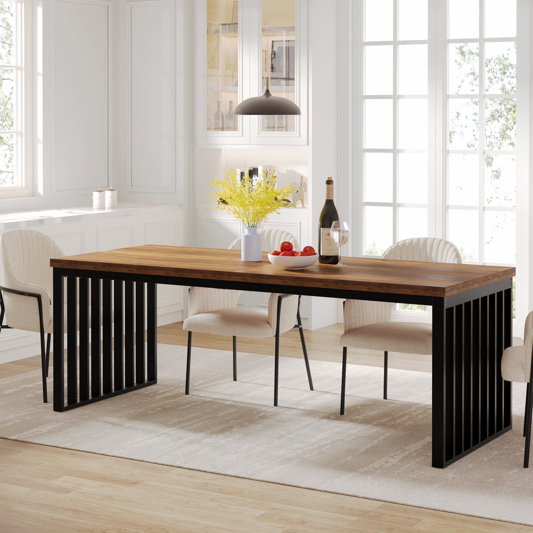 180cm Industrial Dining Table for 6–8, Rectangular Wood Table with Metal Frame