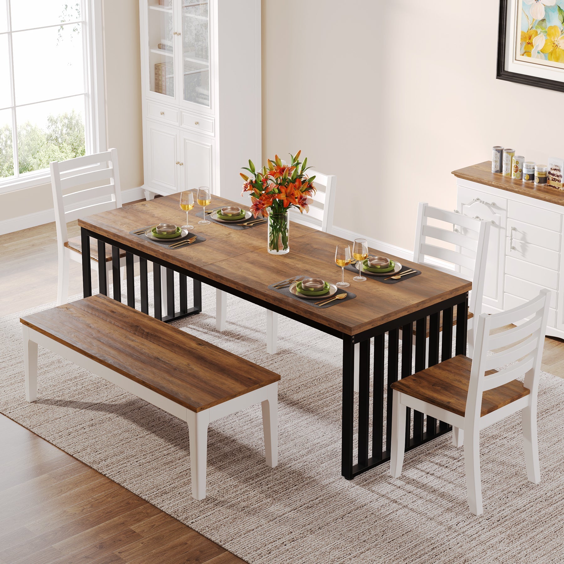 180cm Industrial Dining Table for 6–8, Rectangular Wood Table with Metal Frame