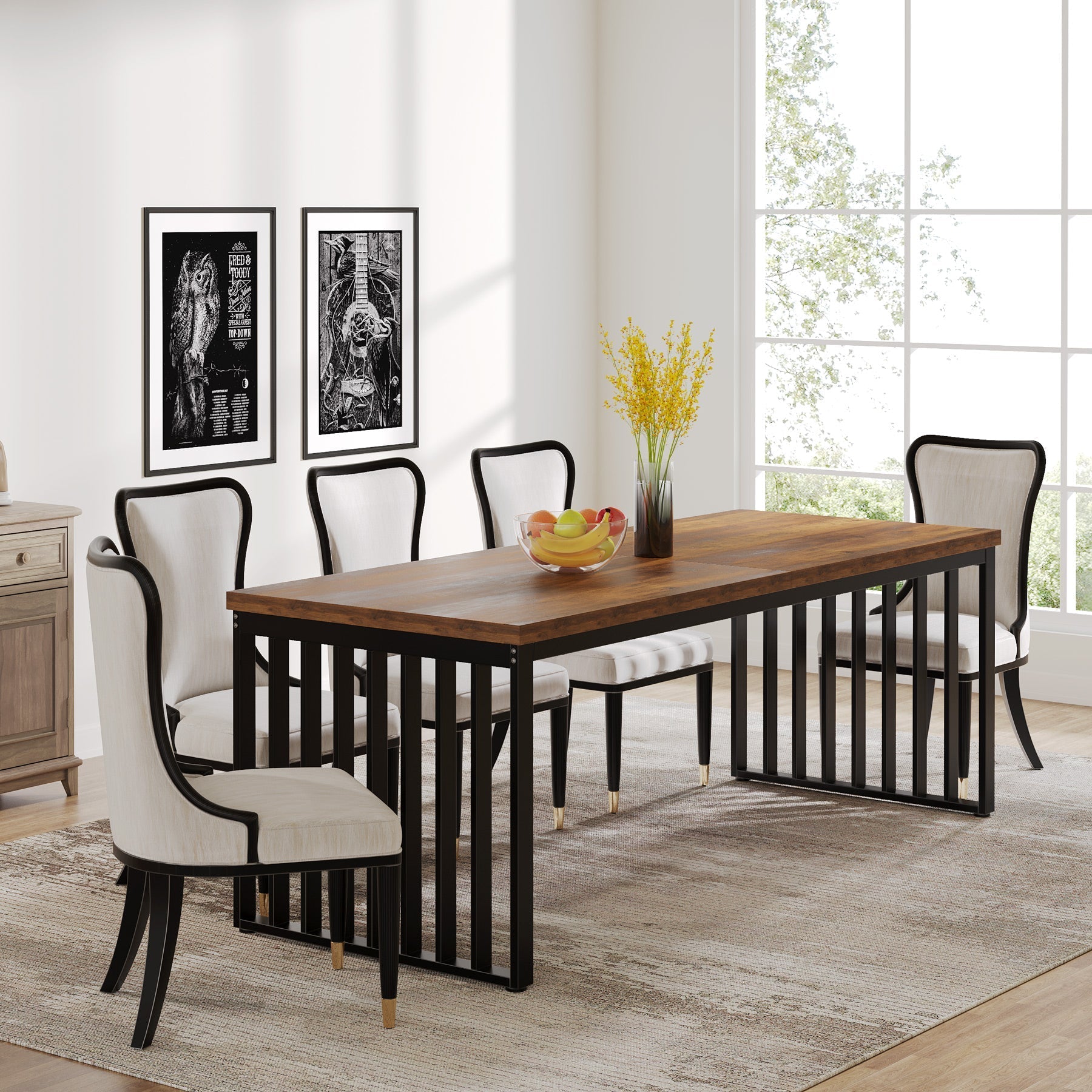 180cm Industrial Dining Table for 6–8, Rectangular Wood Table with Metal Frame