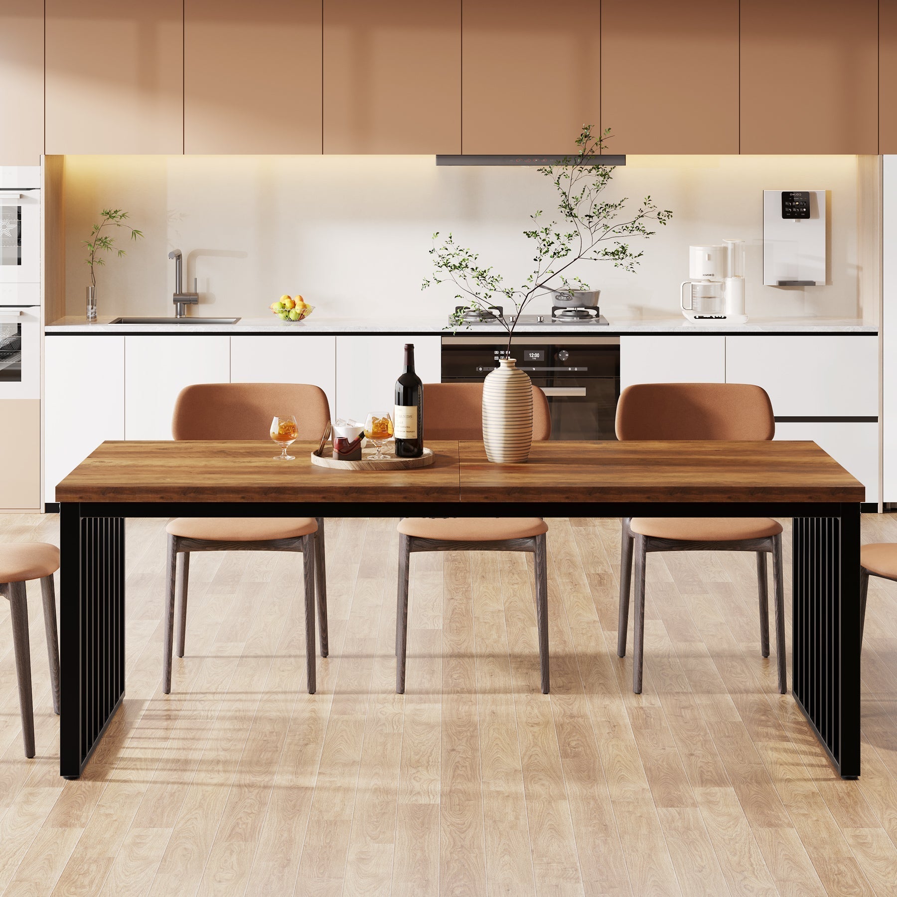 180cm Industrial Dining Table for 6–8, Rectangular Wood Table with Metal Frame