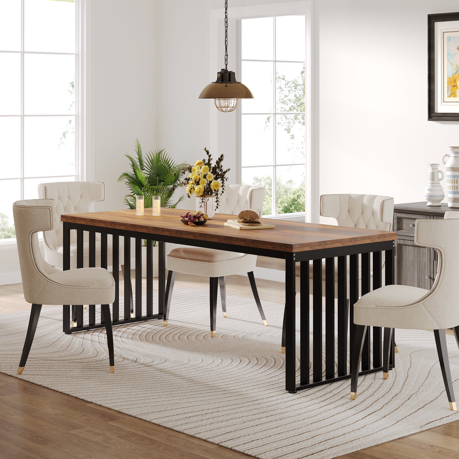 180cm Industrial Dining Table for 6–8, Rectangular Wood Table with Metal Frame