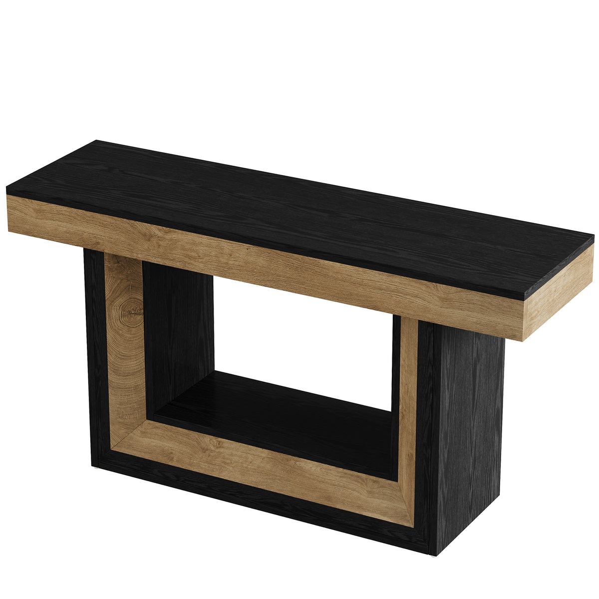 160 cm Black Console Table with 2-Tier Storage, Natural Wood Look