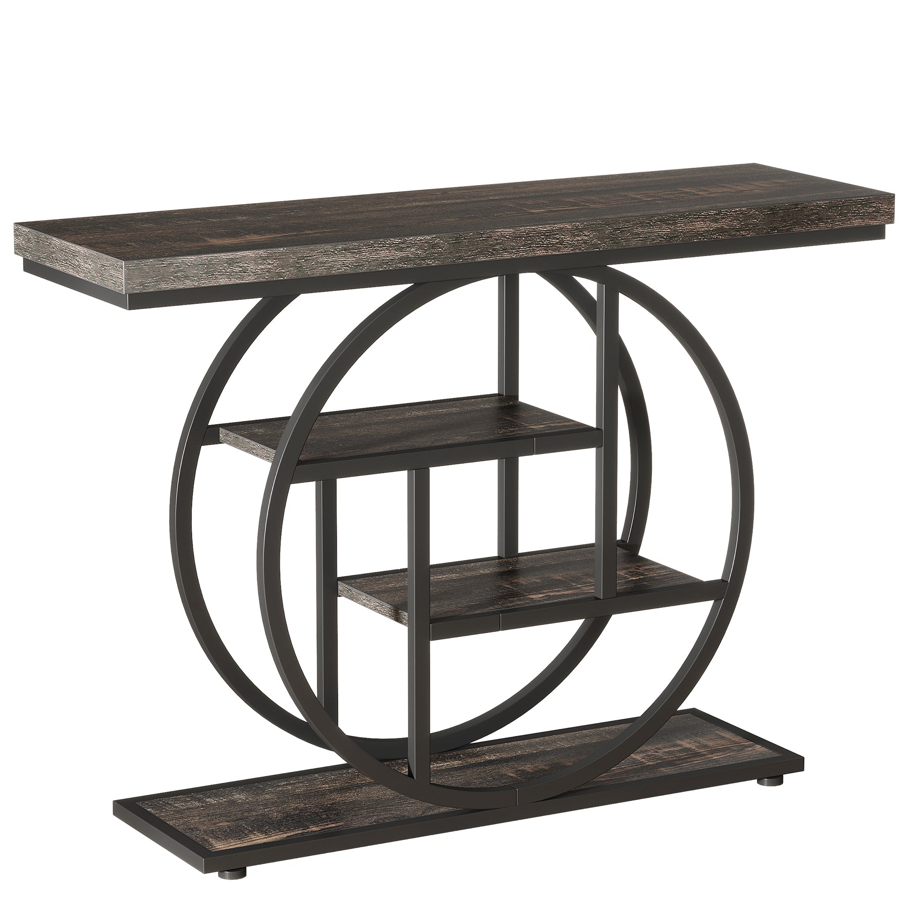 105cm Console Table, Industrial 4-Tier Sofa Entryway Table with Circle Base