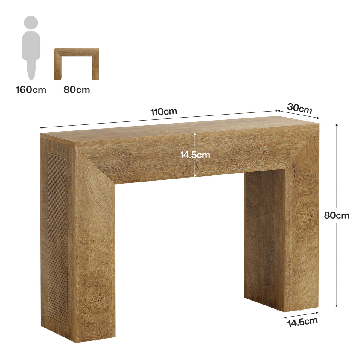 110 cm Rustic Brown Console Table with Adjustable Feet, Farmhouse Entryway Table