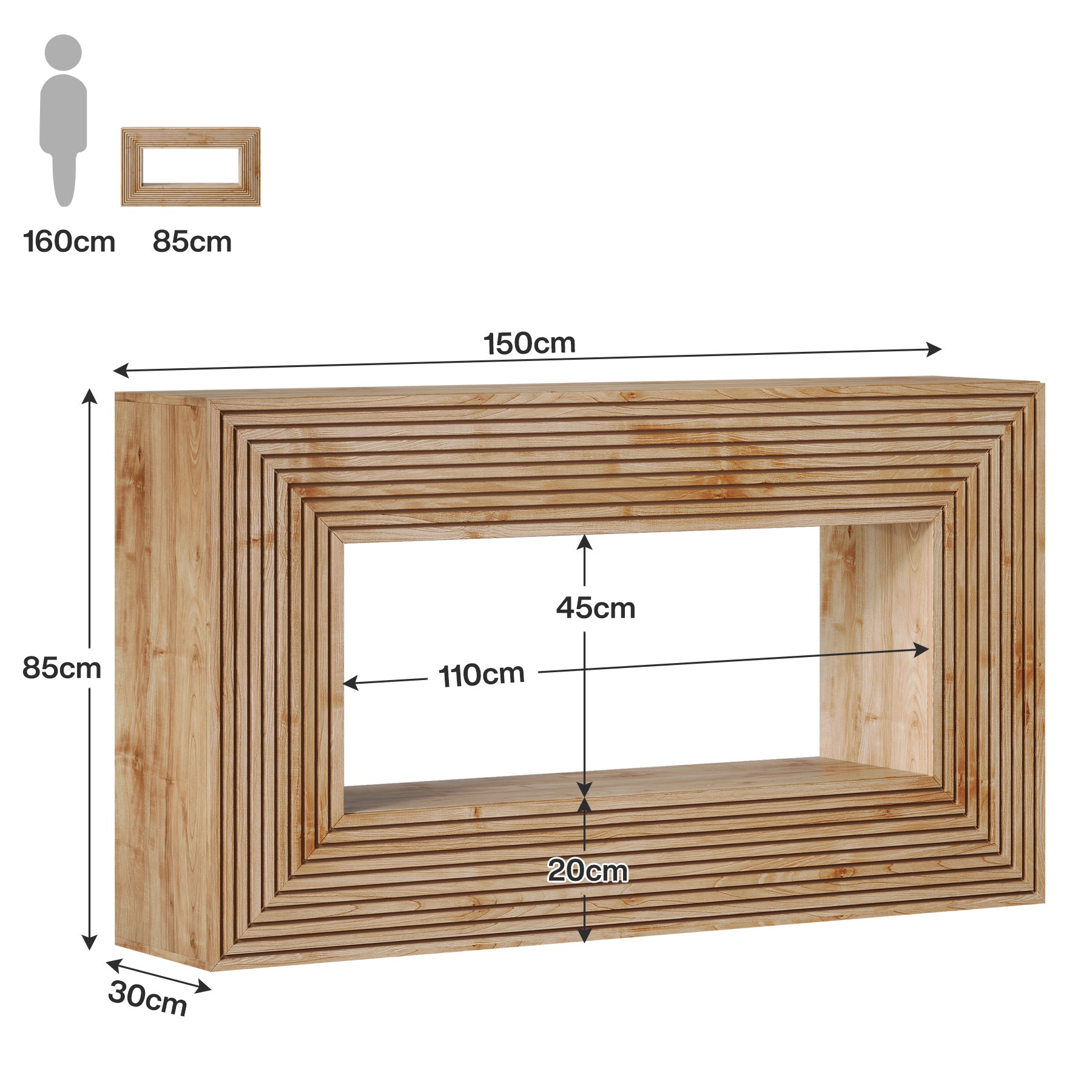 150cm Fluted Farmhouse Console Table with Storage Shelf, Rectangular Wood Sofa Table