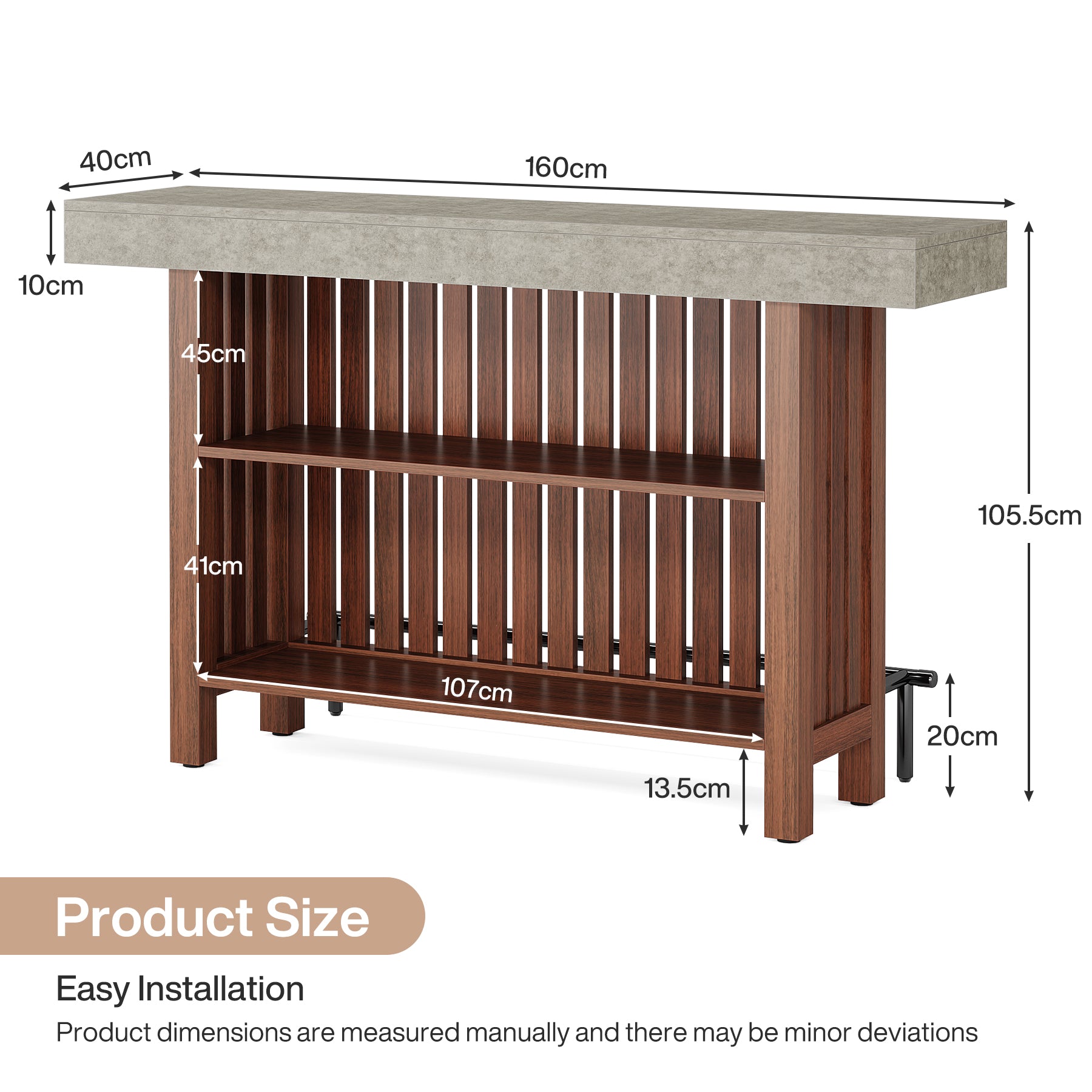 160cm Counter Height Bar Table with Footrest, 2-Tier Storage Pub Table for Kitchen and Living Room