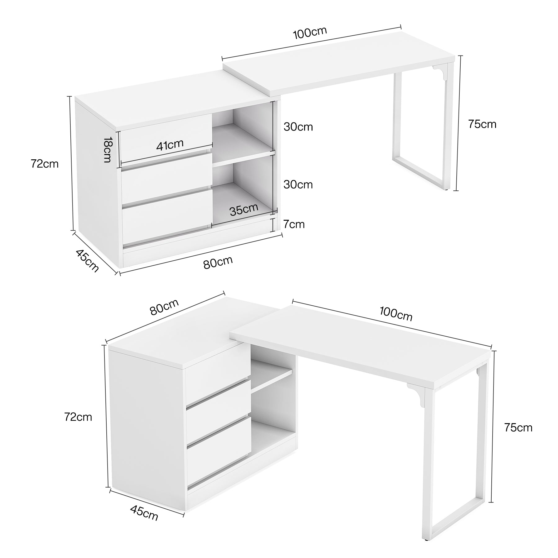 Reversible L-Shaped Computer Desk with Drawers & Storage, Corner Office Desk