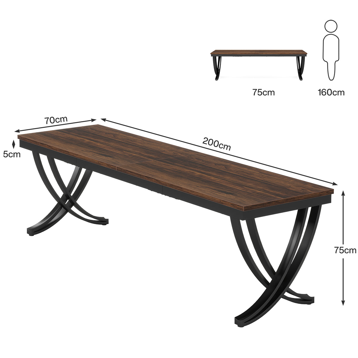 200 cm 2 Person Desk, Extra Long Rustic Computer Workstation