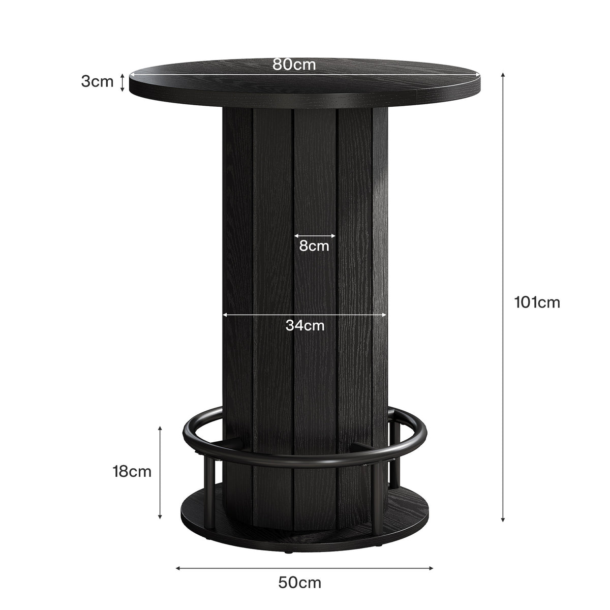 Round Bar Table for 2–4 People, Walnut Finish with Metal Footrest