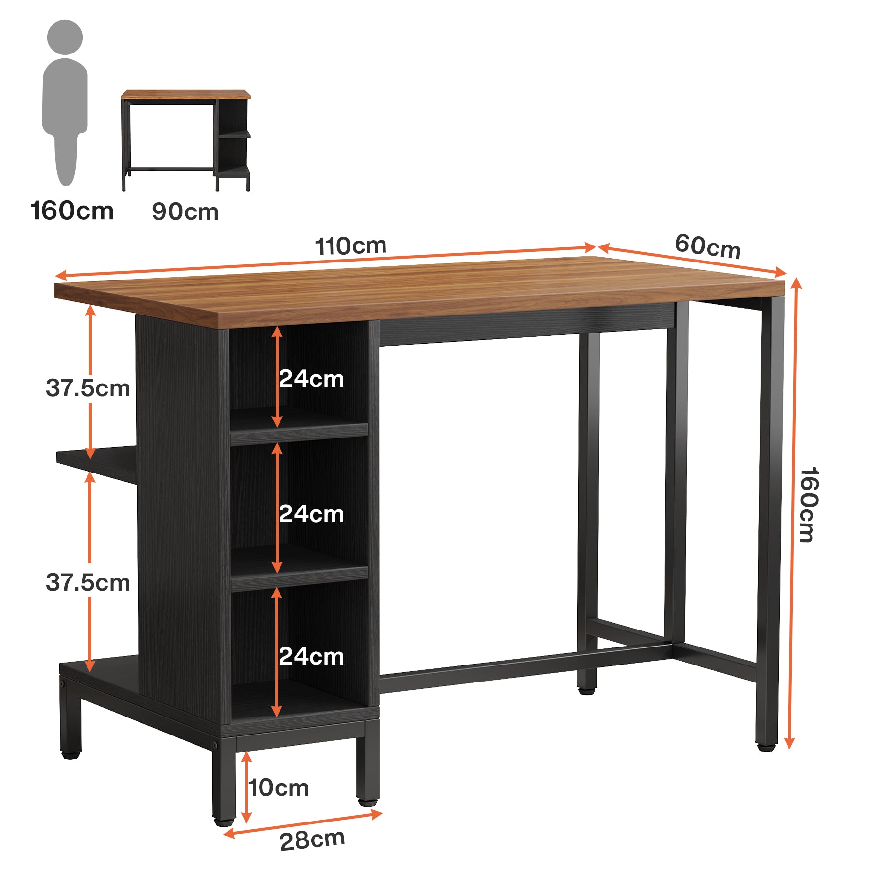 Industrial Kitchen Island, Shelf Bar Table with 5 Open Storage Shelves and Spacious Worktop