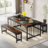 Dining Table Set, 3-Piece Kitchen Table with 2 Benches for 4-6 People Tribesigns 3