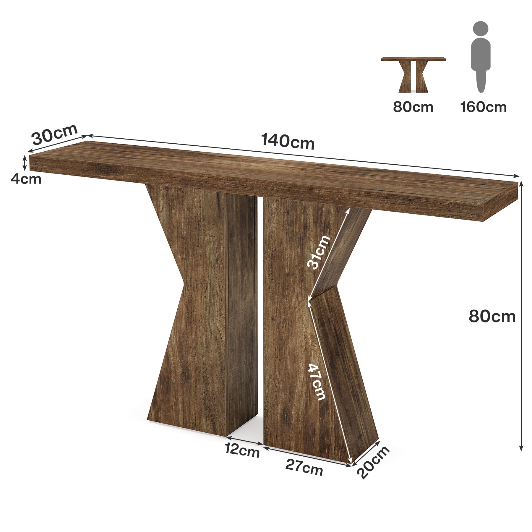 140 cm Console Table, Farmhouse Entry Table with K-Shaped Legs