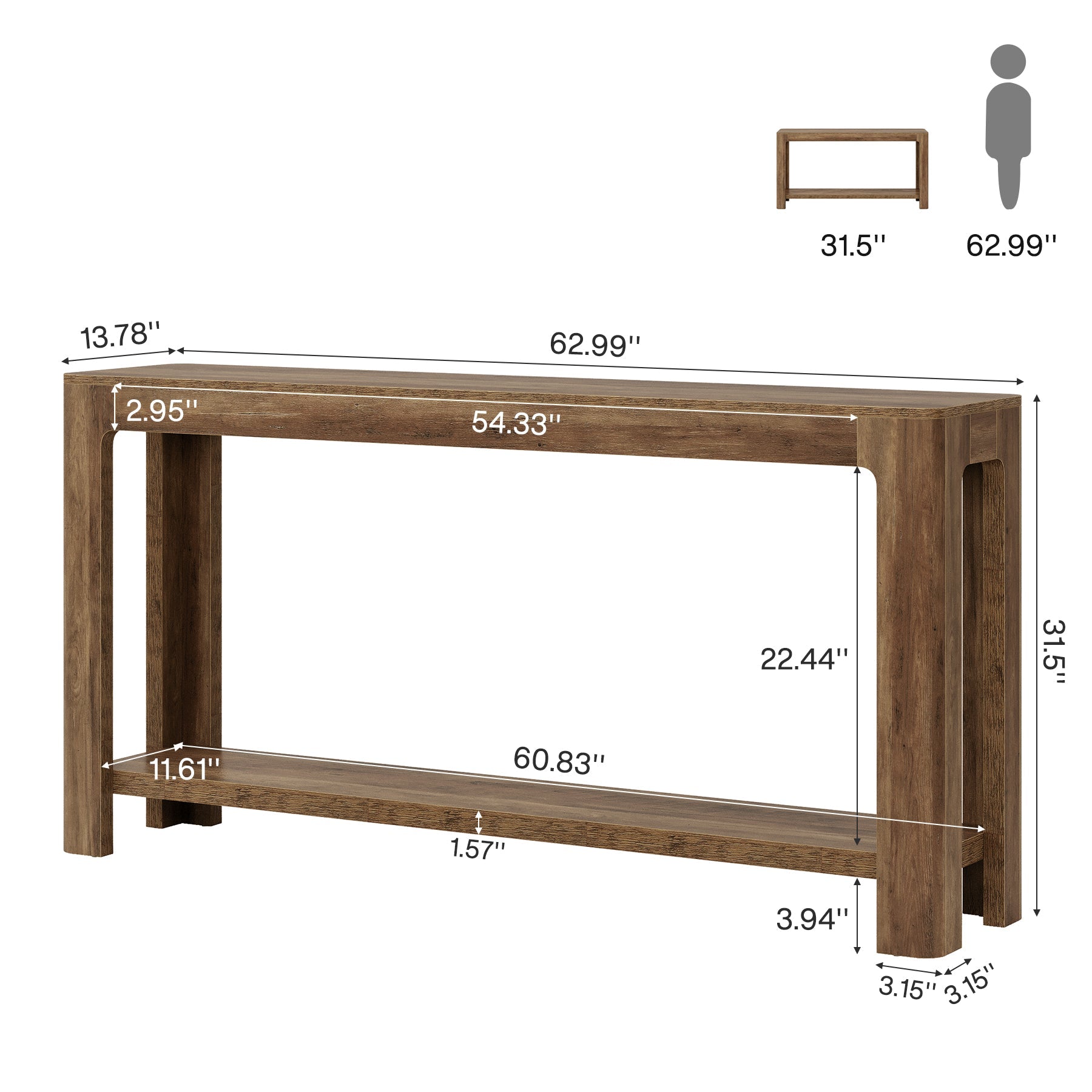 160cm Narrow Console Table, 2-Tier Sofa Table with Storage Shelf