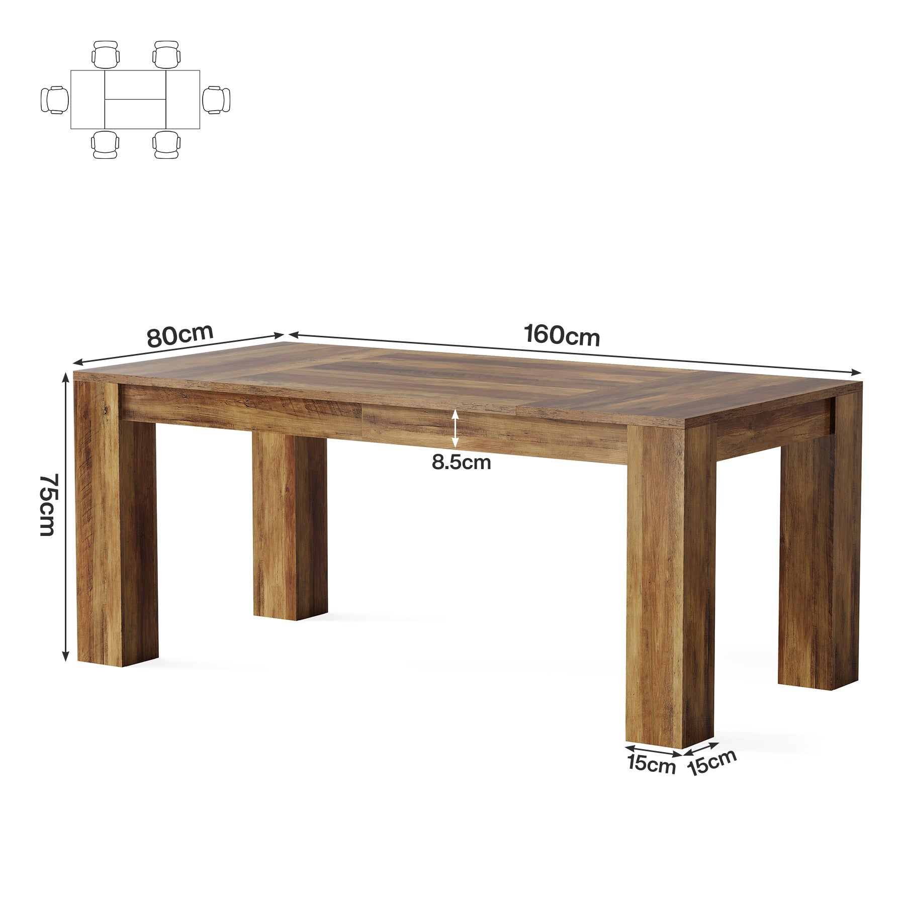 160cm Dining Table, Farmhouse Kitchen Dinner Table for 4-6 People