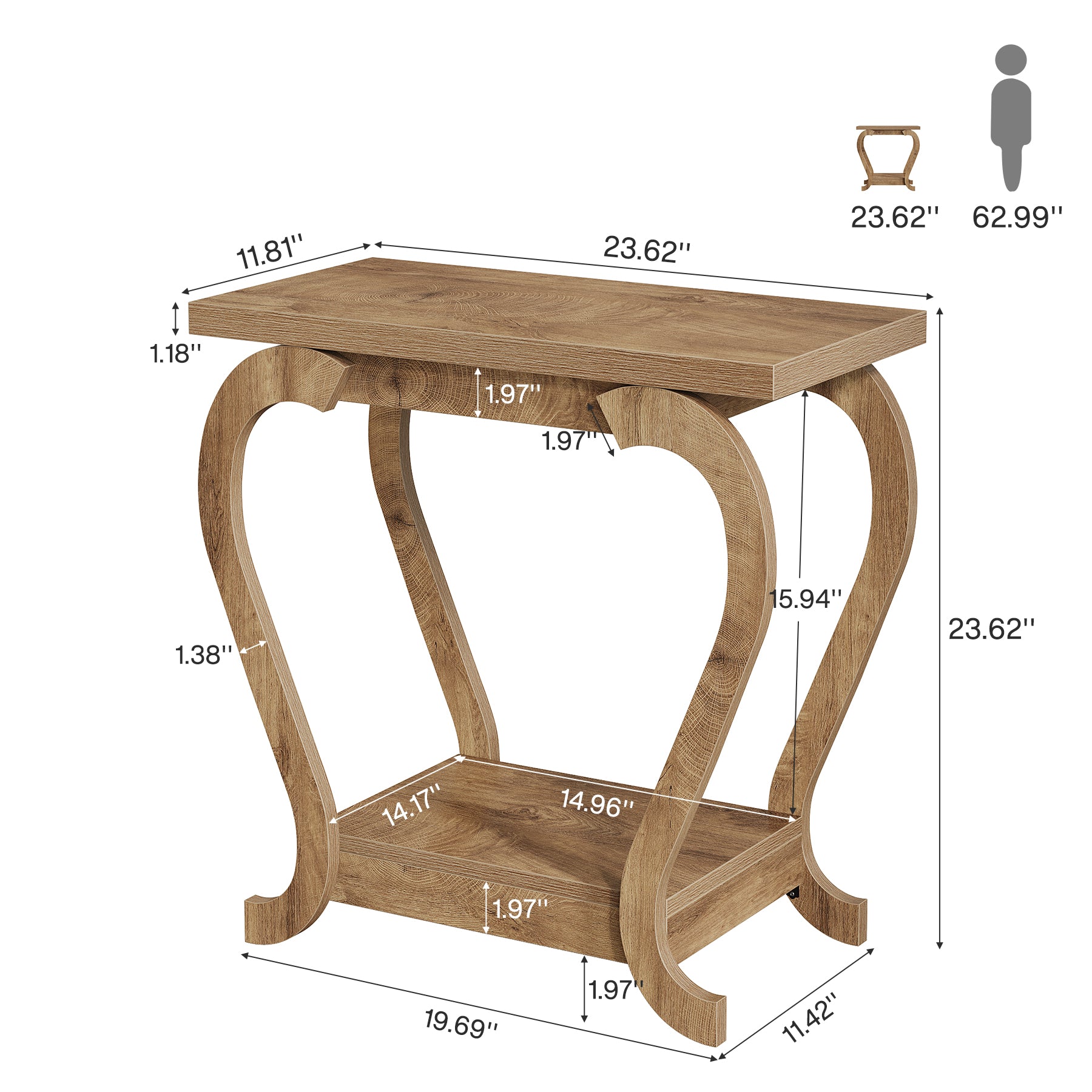2-Tier Narrow Side Table with Storage Shelf, Rustic End Table for Living Room & Bedroom