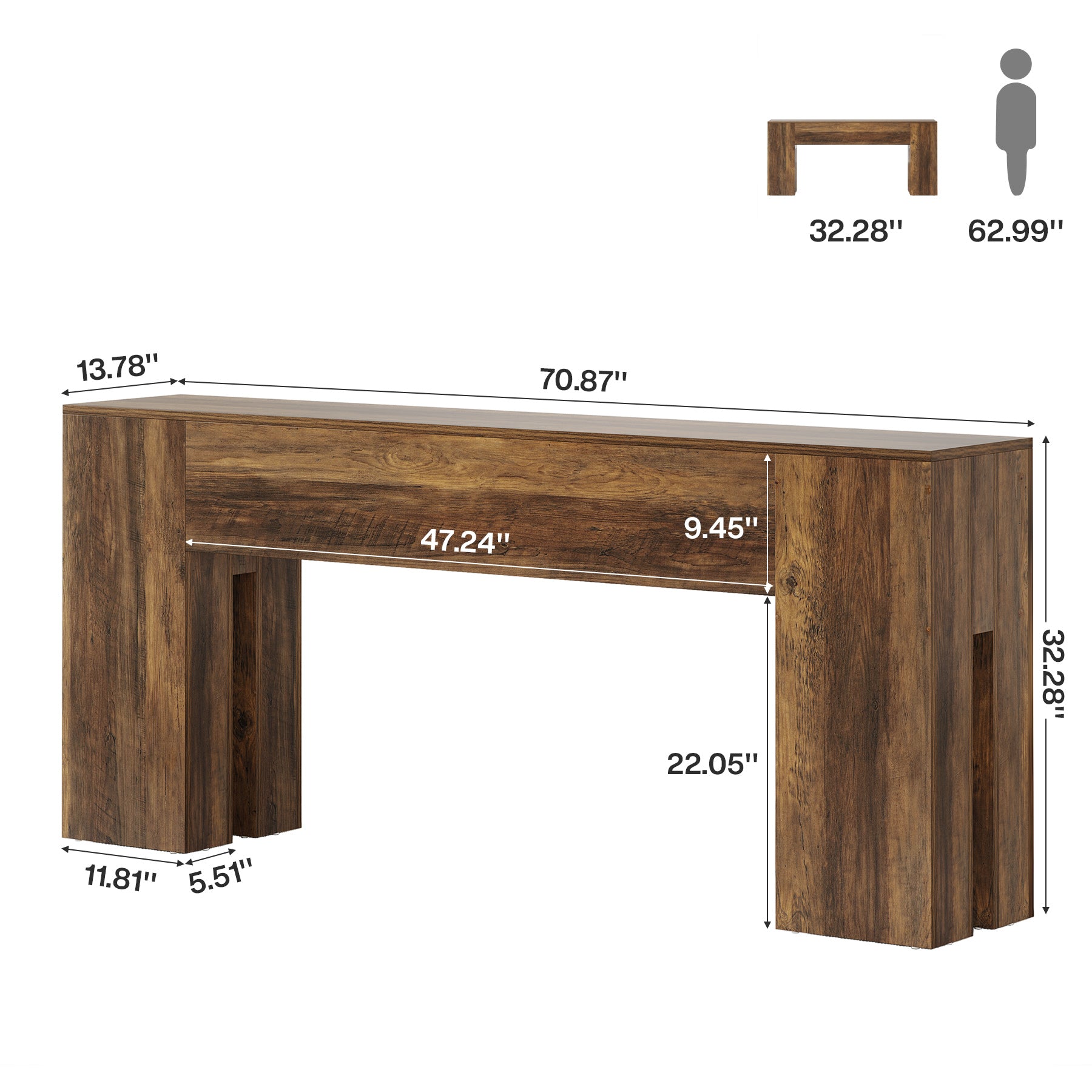 180cm Farmhouse Console Table, Long Sofa Table Behind Couch for Entryway & Hallway