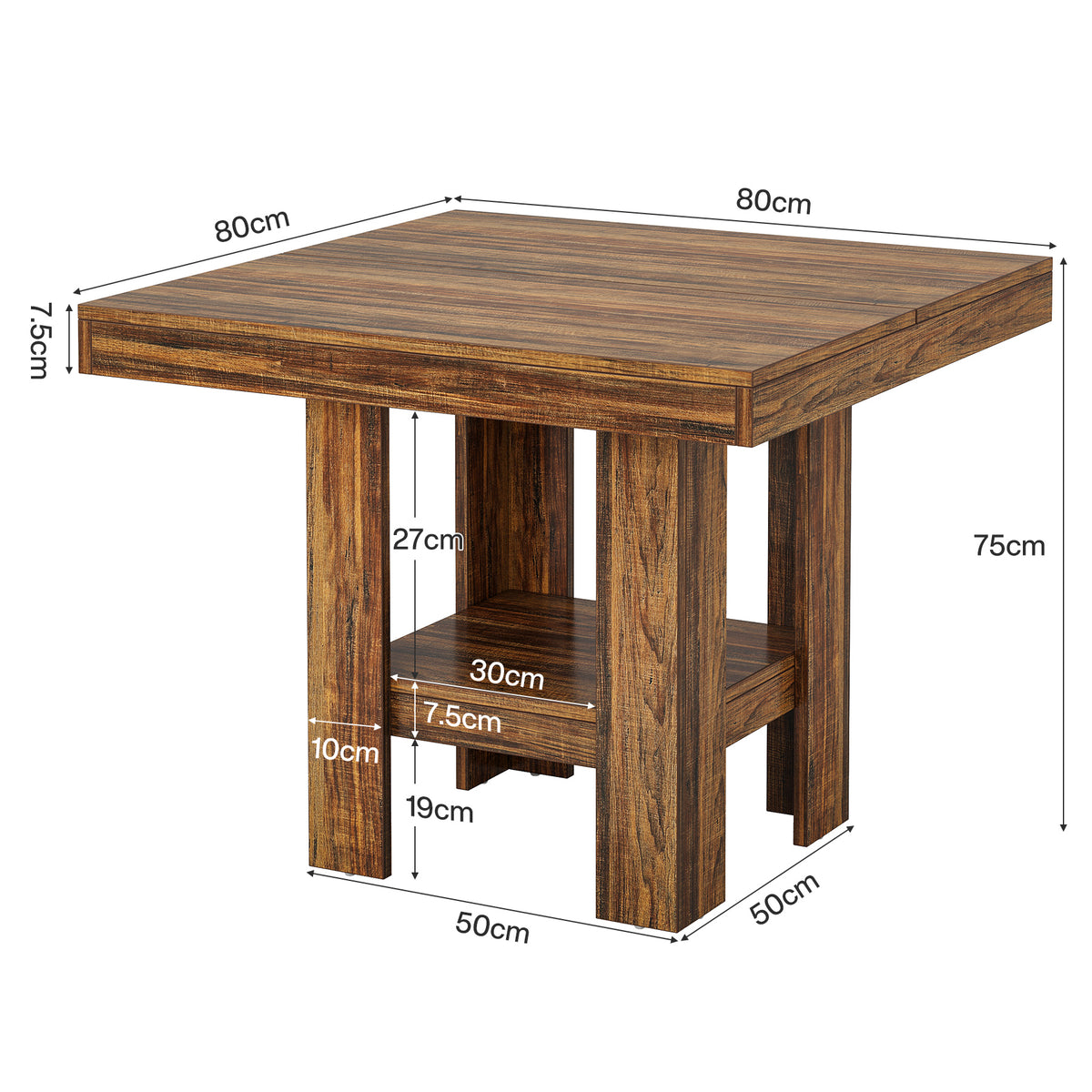Walnut Dining Table for 4 with Storage Shelf, Modern Kitchen Table