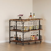 L-Shaped Bar Unit, 3 Tier Liquor Bar Table with Wine Glasses Holder Tribesigns 3