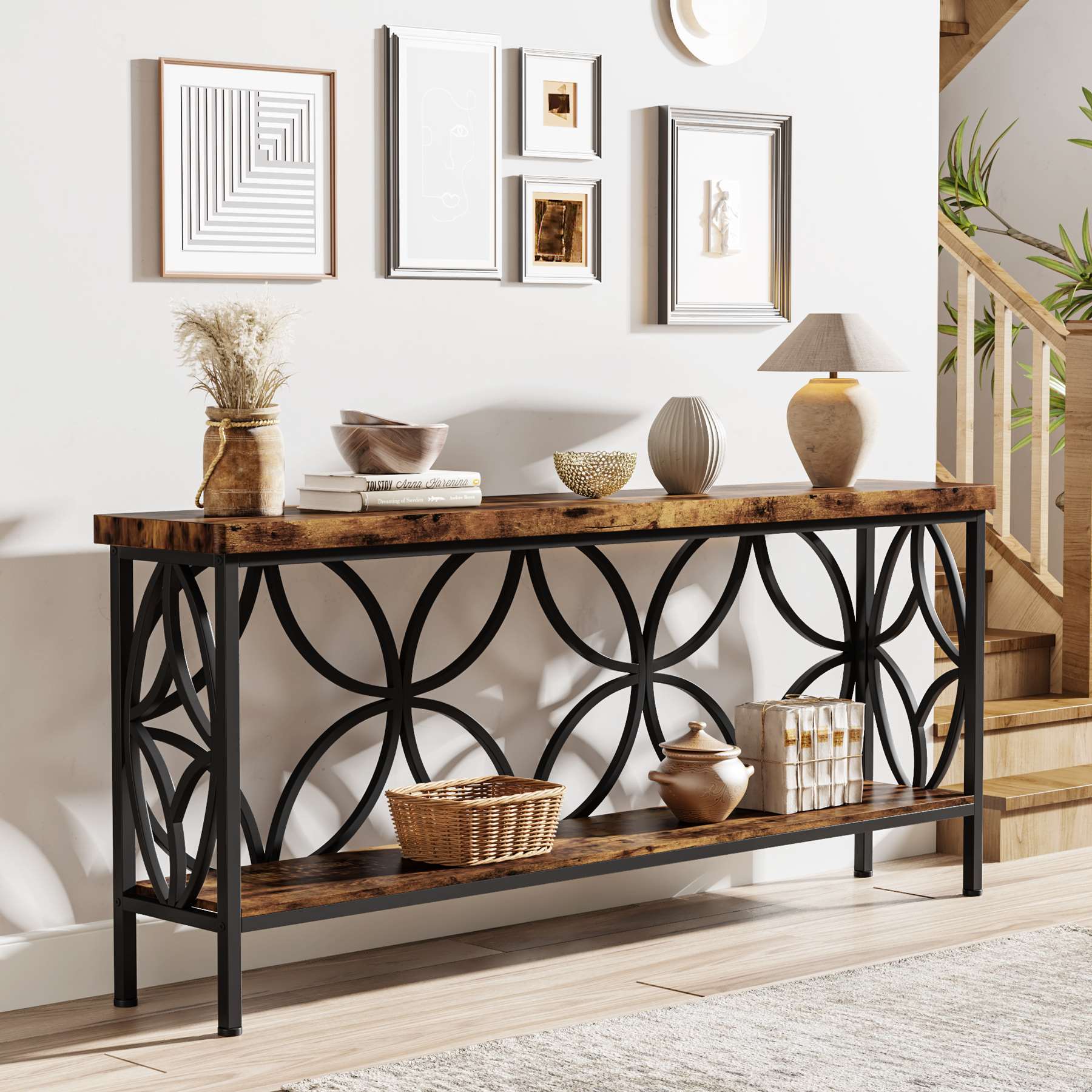 Tribesigns 2 - Tier Console Table, 70.9" Industrial Sofa Table Behind Couch Tribesigns