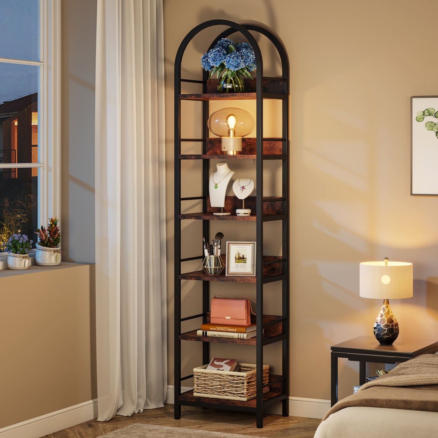 Tribesigns 6 - Tier Bookshelf, 78.7" Narrow Bookcase Arched Display Shelf Tribesigns