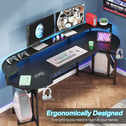 Tribesigns 75" Gaming Desk Computer Desk with LED Strip & Monitor Shelf Tribesigns