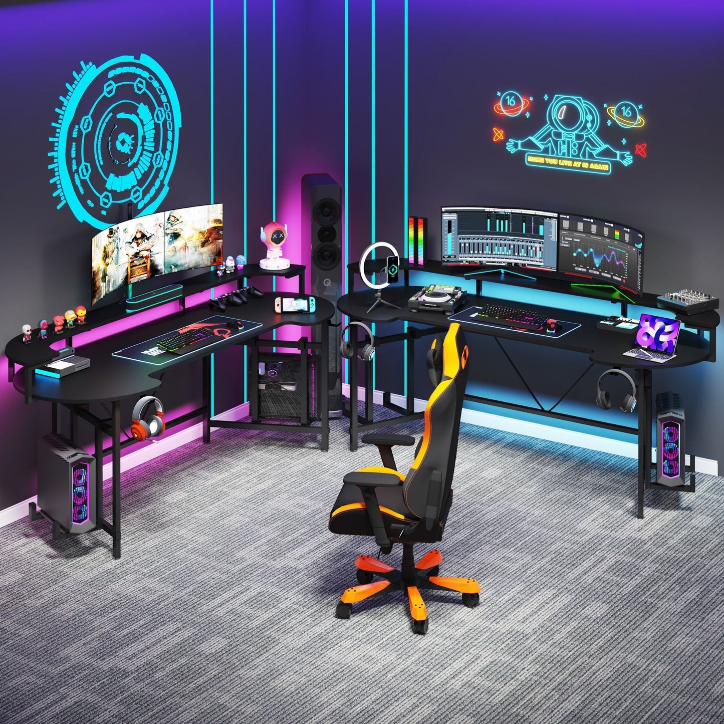 Tribesigns 75" Gaming Desk Computer Desk with LED Strip & Monitor Shelf Tribesigns